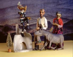 Gustave Baumann hand carved mixed media marionett 300x236 Gustave Baumanns Marionettes, New Mexico Museum of Art